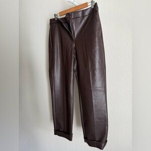 J. CREW Kate Straight Leg Pant in Dark Brown Faux Leather